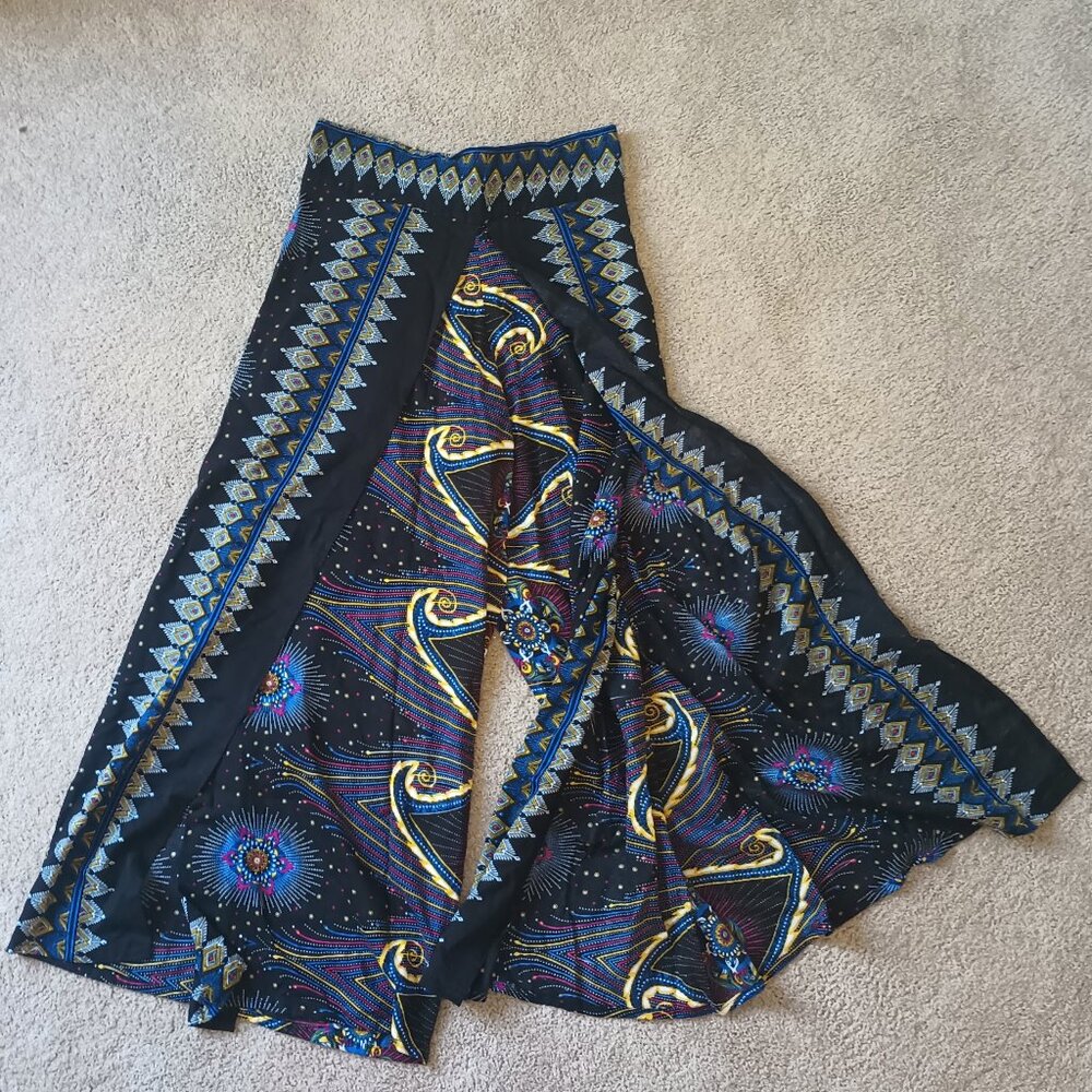 Thai Yoga Split Wide Leg Flowy Bohemian Hippie Harem Festival Pilate Beach Pants - Picture 2 of 6